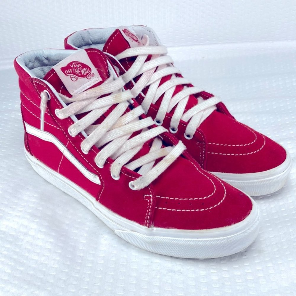 Vans Red High-Top Skate Sneakers with White Stripe